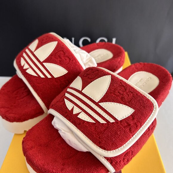 NWT GUCCI x Adidas woman - 7us red GG platform Slide sandals - Picture 6 of 10